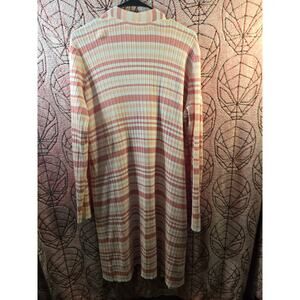 Time and Tru Womens XL (16-18) Ribbed Knit Cardigan Sweater Peach Pink Stripe